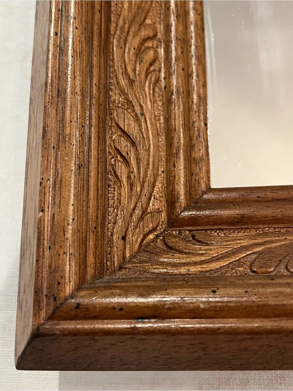 Vintage Decorative Carved Wood Square Wall Mirror